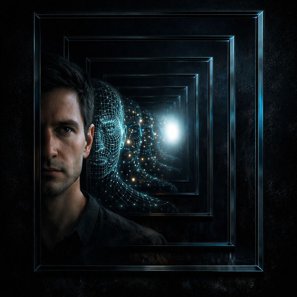 A mandala-circuit map of eight traditions connected by glowing lines